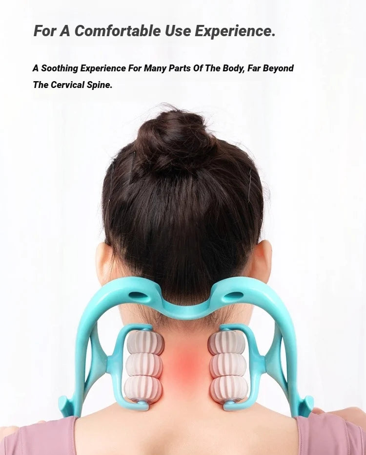 Manual massager for the spine, neck, shoulders, and back, handheld kneading massage device for at-home relaxation