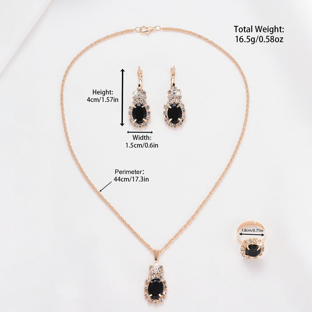 Coffret Bijoux Femme 5 Pièces Strass — Montre Quartz Cuir, Bague, Collier & Boucles d’Oreilles