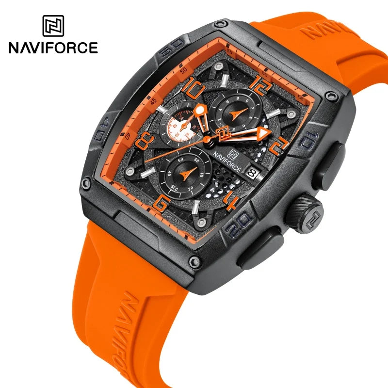 Montre Quartz Sport Homme NAVIFORCE NF8052 — Grand Cadran 44 mm, Chronographe, Aiguilles Lumineuses, Bracelet Silicone, 13 Coloris | TechNova X