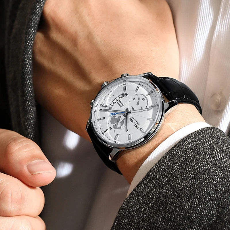 Montre Homme CHENXI B-576 — Chronographe Quartz, Bracelet Cuir, Aiguilles Lumineuses