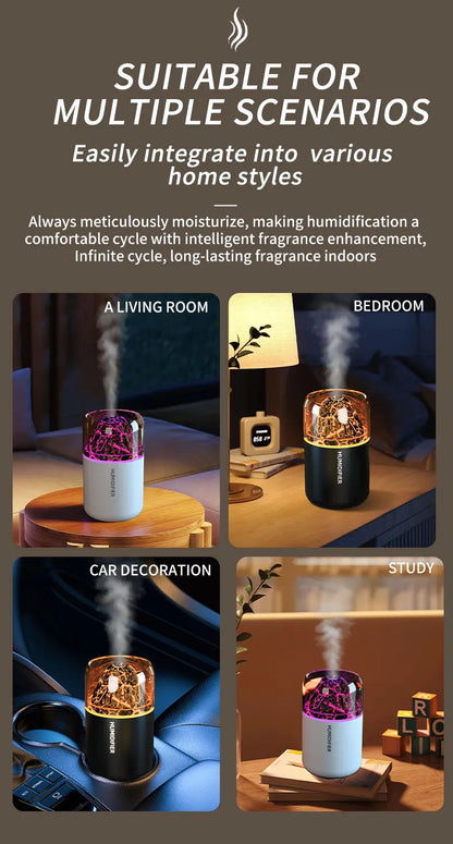 Diffuseur Aromathérapie USB Volcanique — Humidificateur & Veilleuse Colorée