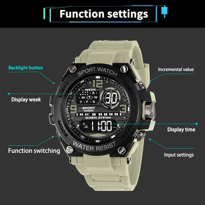 Montre Sport Digitale YIKAZE A69270 — Grand Cadran 56mm, LED, Chronomètre, Alarme, 3 ATM