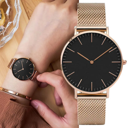 Montre Quartz Fashion TINUORA — Bracelet Acier Inox, Cadran 38mm, Style Luxe Casual, 17 Coloris