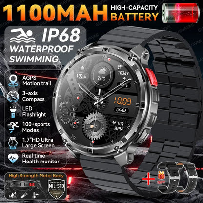 Smartwatch GUHUAVMI HT33 — AMOLED Saphir 1,7", Batterie 1100mAh, 100+ Sports, IP68