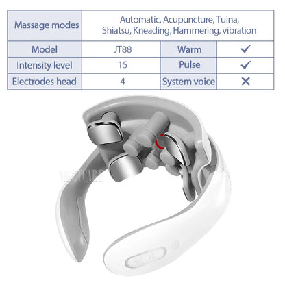 Smart Electric Neck and Back Massager, Rechargeable TENS, Hot Compression Massage, Cervical Vertebra Relaxation, Pain Kneading Therapy