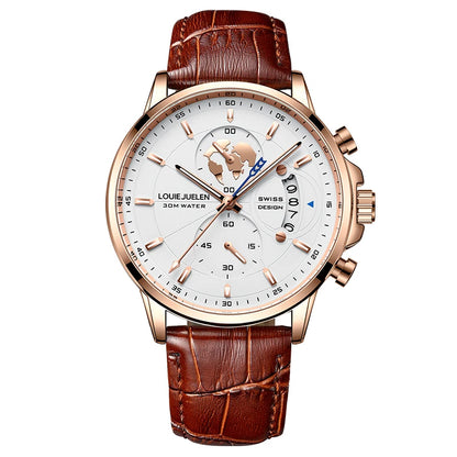 Montre Homme CHENXI B-576 — Chronographe Quartz, Bracelet Cuir, Aiguilles Lumineuses