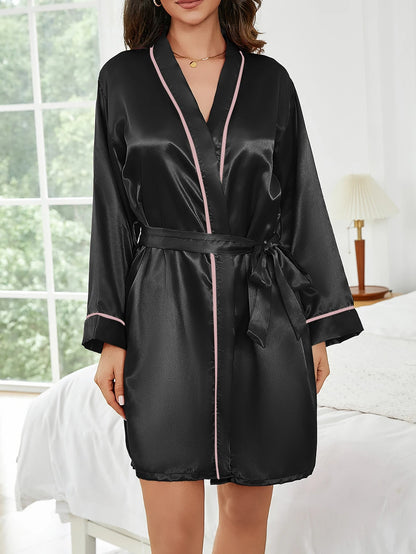 Robe de Nuit Courte Couleur Unie Femme — Peignoir Décontracté Été