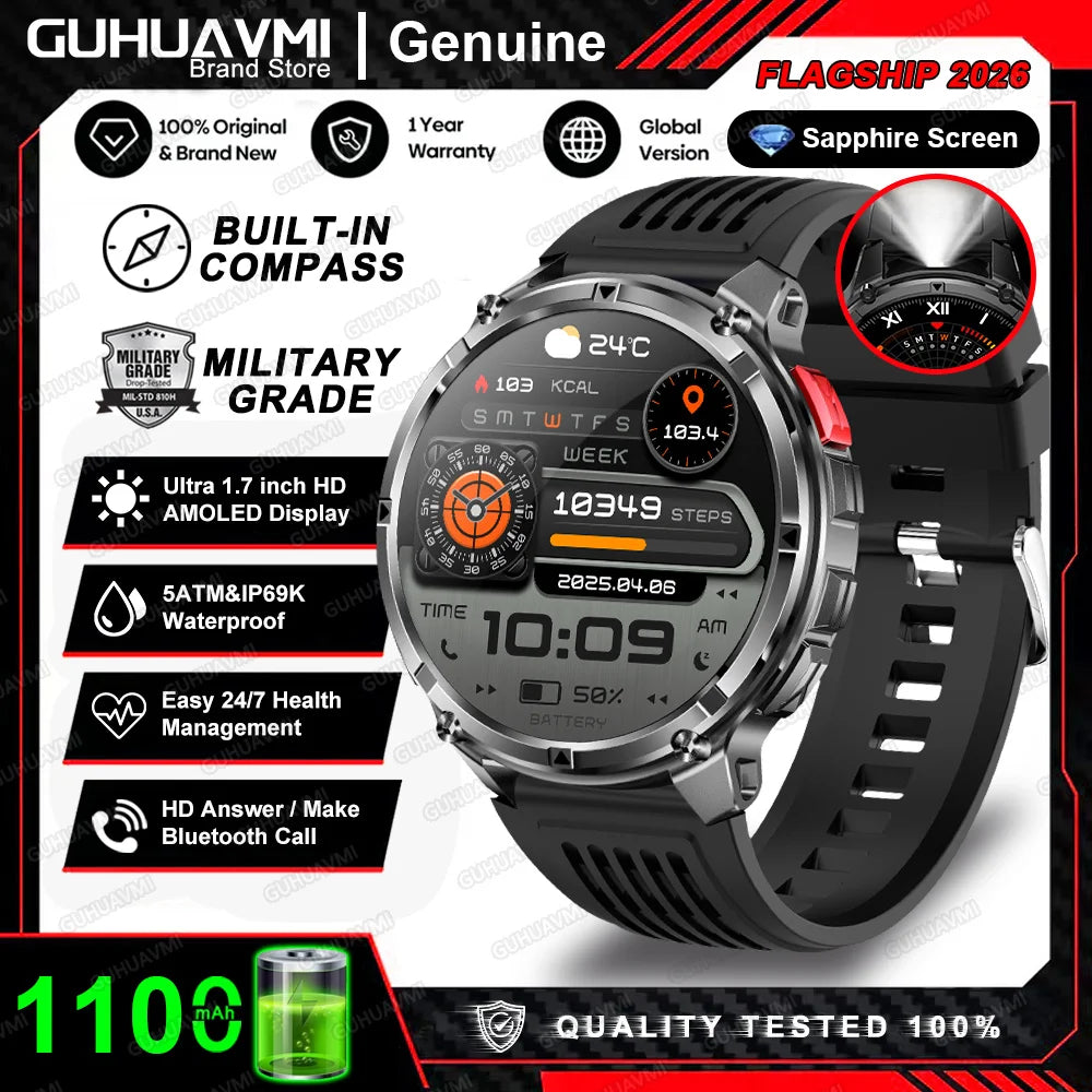 Smartwatch GPS GUHUAVMI T-Rex3 Pro 2026 — AMOLED 1,7", 1100mAh, 10 ATM, 100+ Sports, 15 Variantes