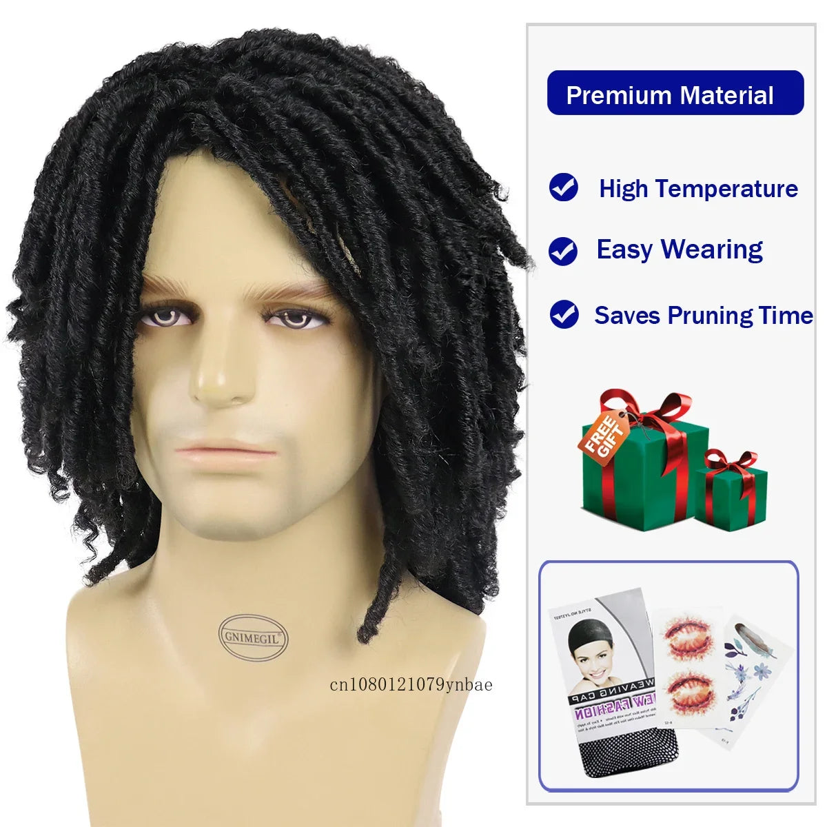 Perruque Dreadlocks Homme Kadier — Fibre Synthétique Haute Température, Courte, Noire, Cosplay Rock Halloween