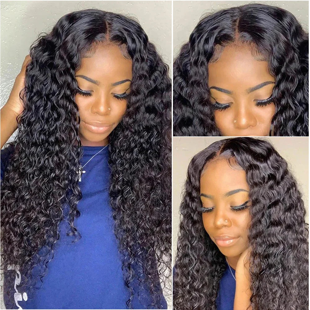 Perruque frontale en dentelle HD 13x6, cheveux humains bouclés Deep Wave 38-40 pouces, perruques brésiliennes 5x5 Lace Front pour femmes, pré-épilées