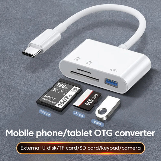 Lecteur de carte Type-C 3 en 1, adaptateur de fente pour carte USB + TF + SD OTG pour téléphone portable, tablette, ordinateur portable, lecteur de carte externe Udisk