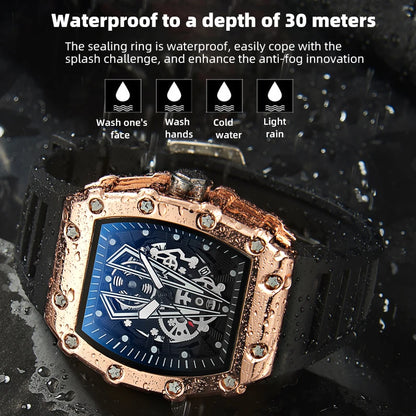 Montre Homme Quartz WLISTH — Cadran Squelette, Bracelet Silicone, 3 ATM, Style Sport Luxe