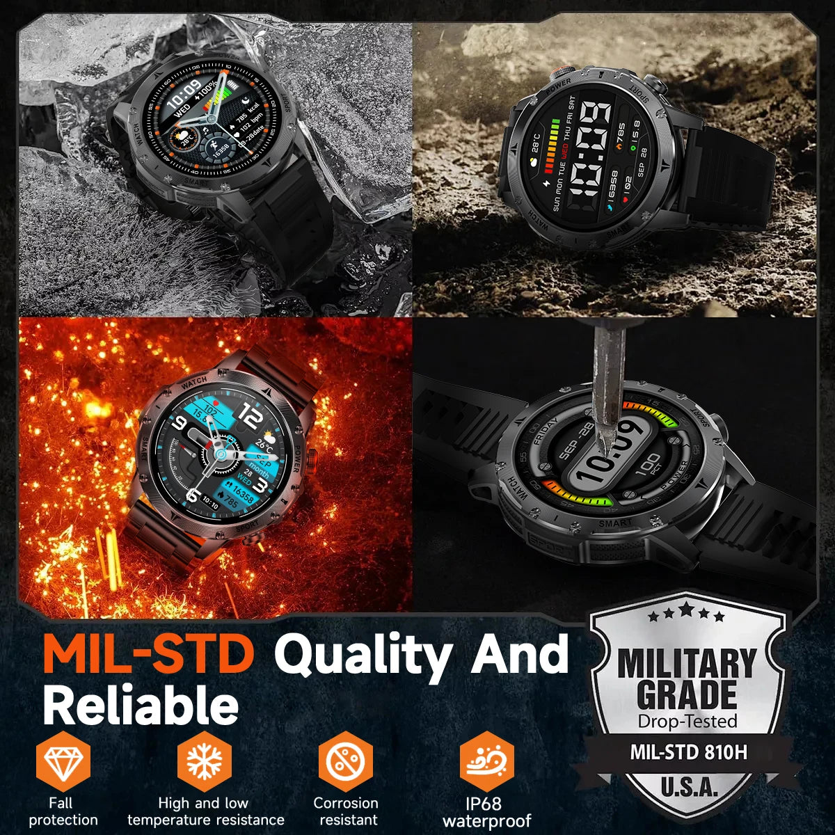 Militaire 1000mAh grande batterie montre intelligente numérique Bluetooth appel sport Smartwatch électronique montres pour homme Android 2026 nouveau