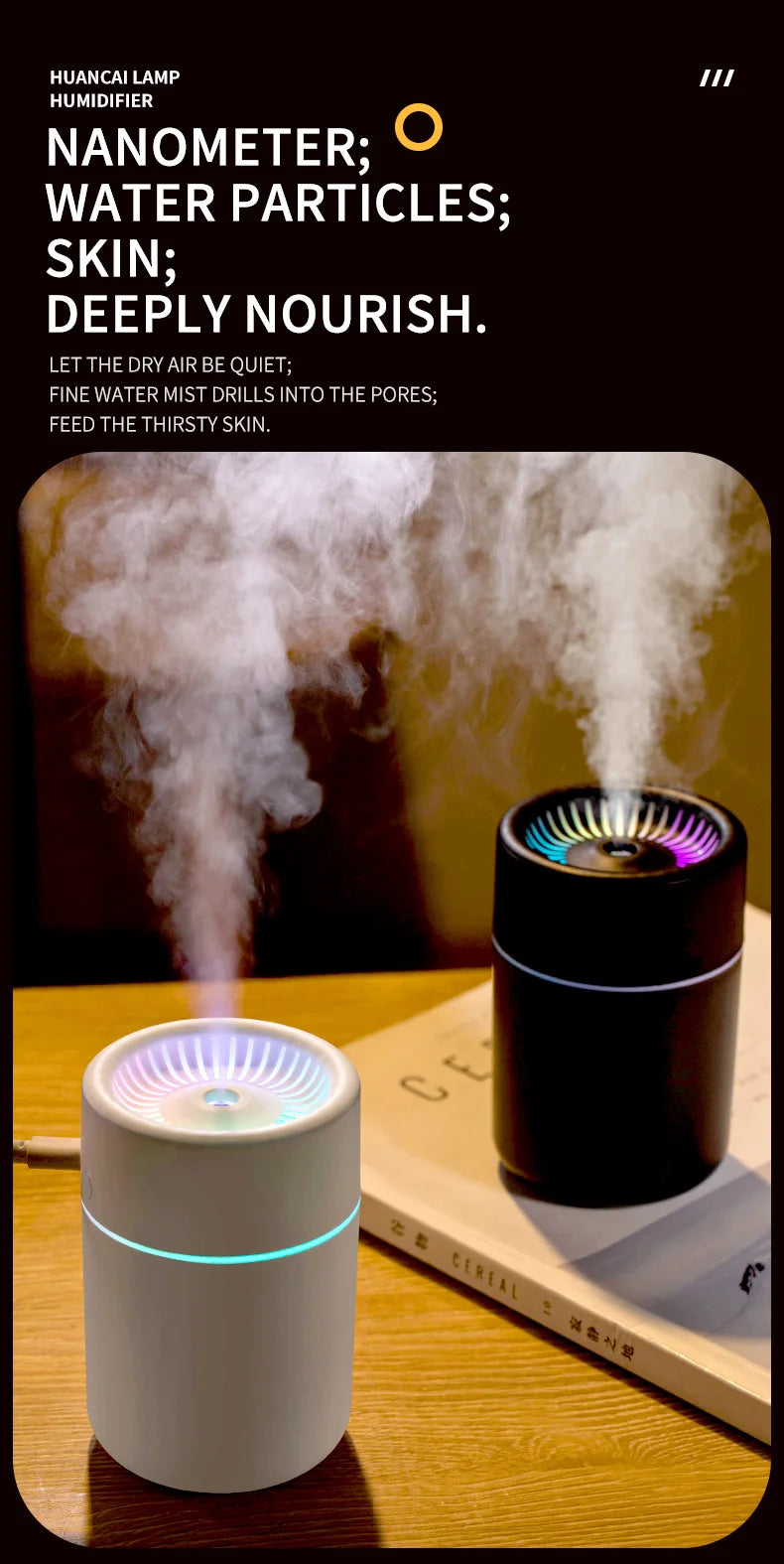 Humidificateur Brume Arc-en-ciel CL-01 — LED 7 Couleurs, 2 Modes (3H/6H) & Nano-Brume Silencieuse