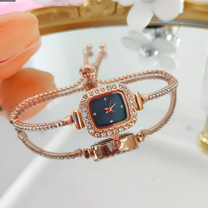 Montre Femme Quartz Cristal MOONBIFFY — Bracelet Cuir, Cadran Orné de Cristaux, 5 Coloris