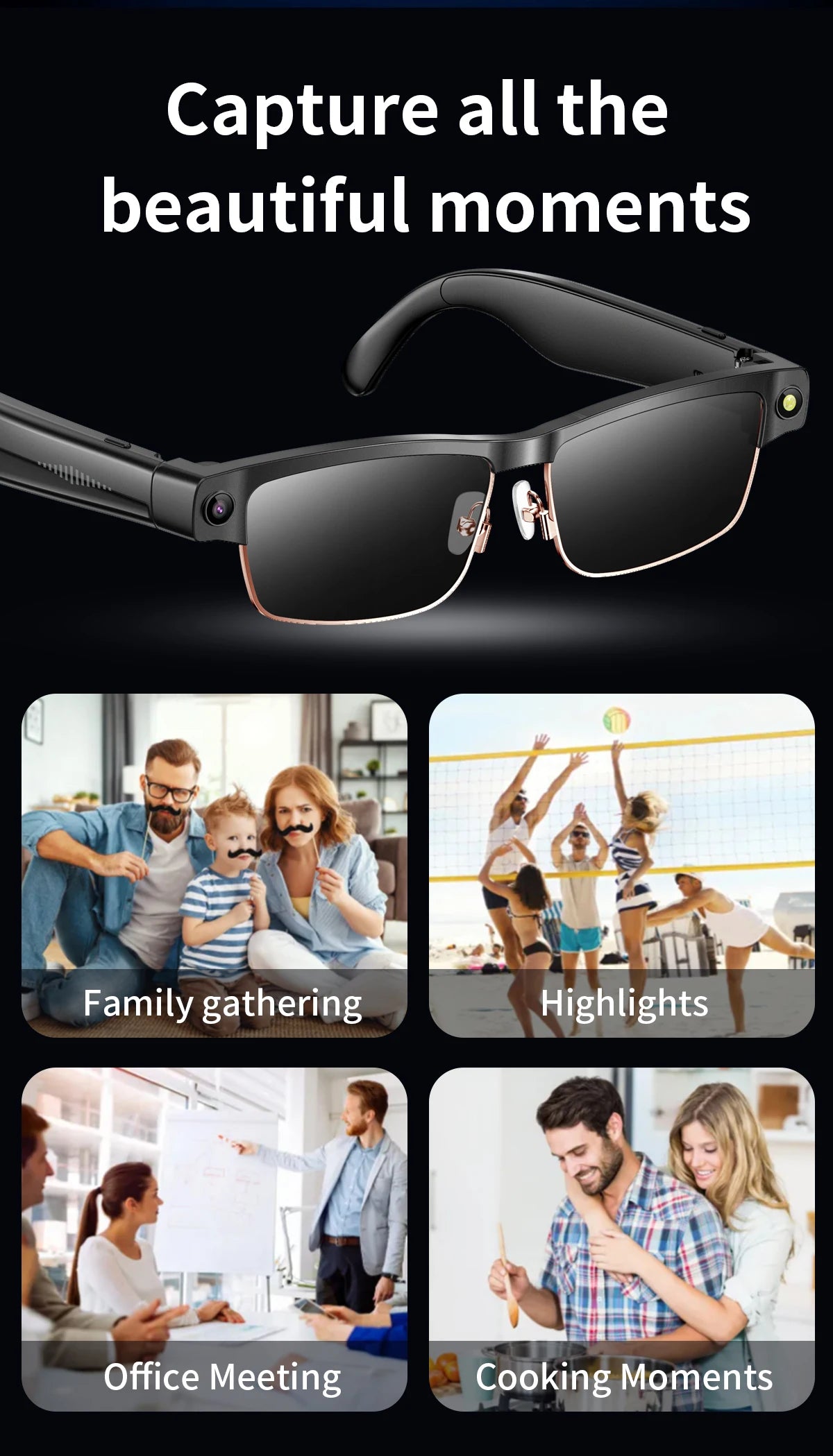 LIGE 800W HD Camera Smart Glasses 1200P HD Video Recording Chat Translation Voice Control Calling Sunglasses Color-Changing Lenses