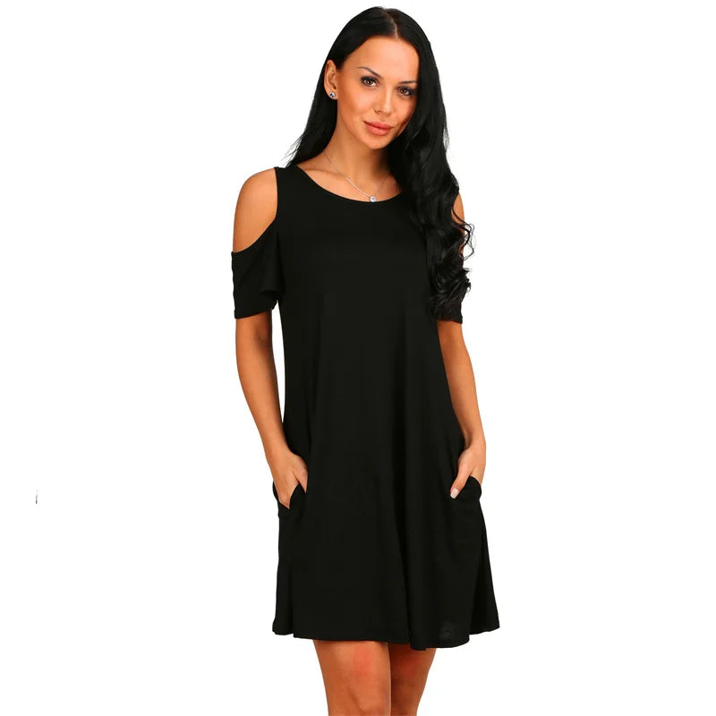 Robe Été Femme Vintage — Épaules Dénudées, Col Rond, Ligne A, 4 Coloris, S-XXL | TechNova X