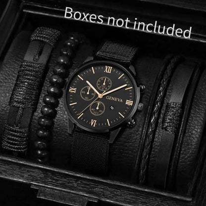 Montre Homme Quartz — Cadran Chiffres Romains + 3-4 Bracelets Interchangeables Cuir & Nylon