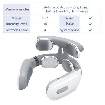 Smart Electric Neck and Back Massager, Rechargeable TENS, Hot Compression Massage, Cervical Vertebra Relaxation, Pain Kneading Therapy