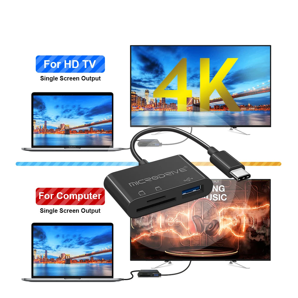 Type USB C HUB 3 en 1 pour carte mémoire/flash USB/adaptateur de carte SD/USB 2.0/3.0/lecteur de carte Micro Mini SD/carte TF 3 emplacements