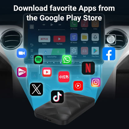 XUDA Android14 sans fil CarPlay/Android Auto 3in1 nouveau CarPlay Ai Box 4 cœurs 4GB RAM + 64GB ROM Plug and Play Transmission Stable