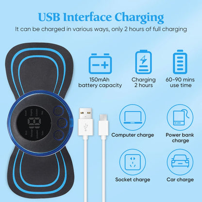 EMS Electric Neck Massager, Muscle Massage Stimulator, Low-Frequency Instrument, Patches for Back, Neck, and Calves, Mini Device for Joint Pain