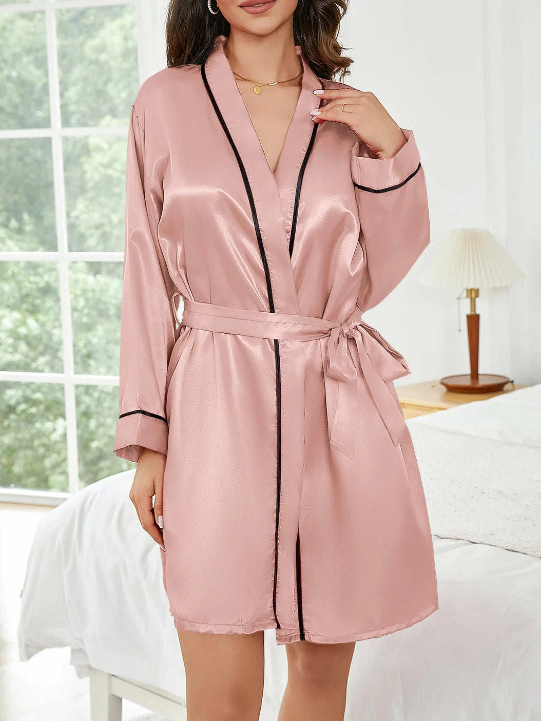 Robe de Nuit Courte Couleur Unie Femme — Peignoir Décontracté Été