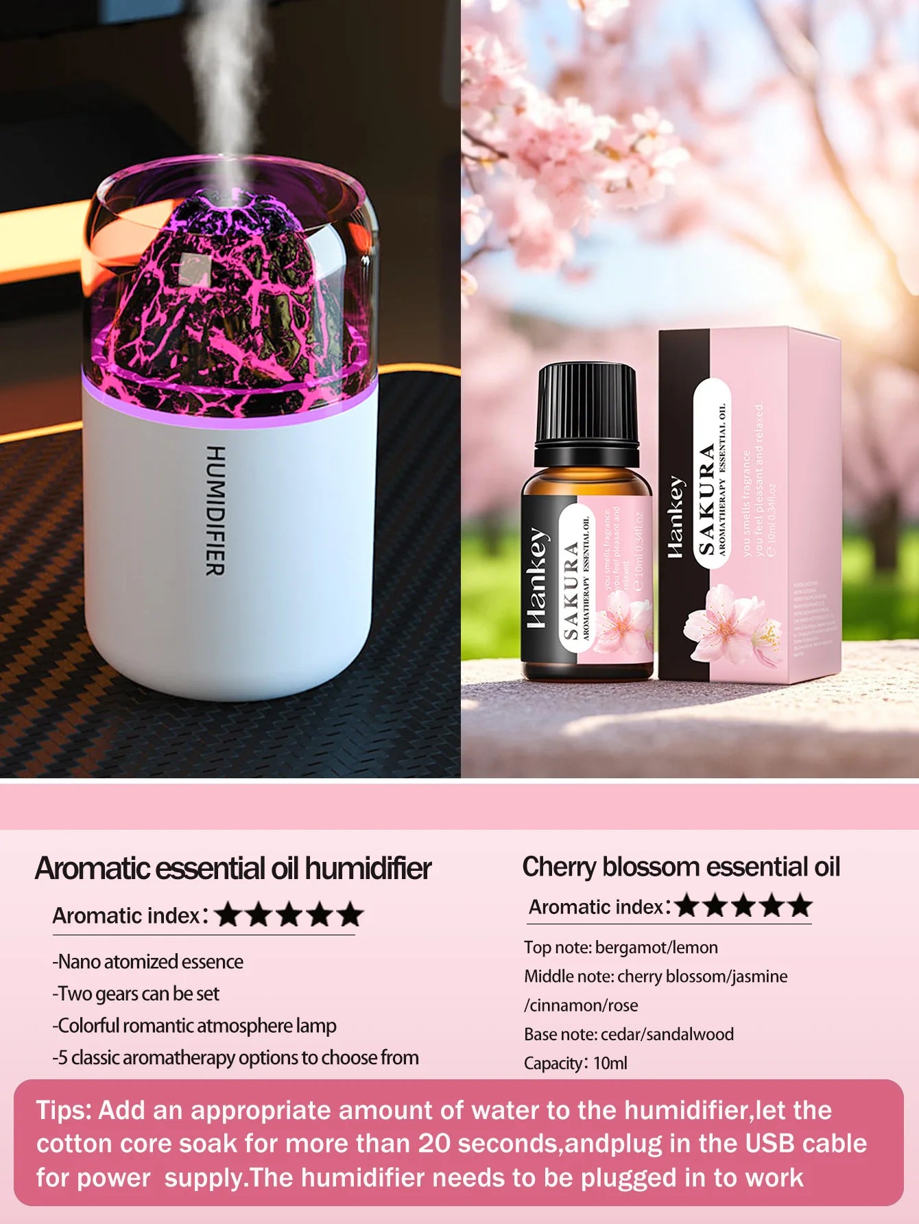 Diffuseur Aromathérapie USB Volcanique — Humidificateur & Veilleuse Colorée