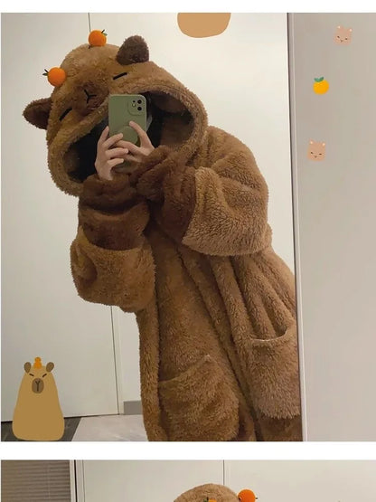 Adulte Capybara Robes Onesies Pyjamas Dessin Animé Pyjama Animal Kigurumi Pantoufle Halloween Cosplay Costumes Chaud Vêtements De Nuit Combinaison