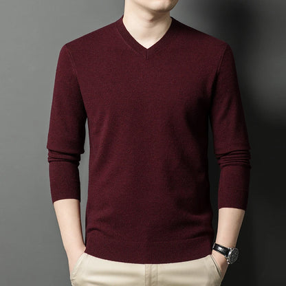 Nouveaux pulls hommes col en V basique couleur unie chandails col rond élastique pulls chaud automne tricoté surdimensionné pull hommes