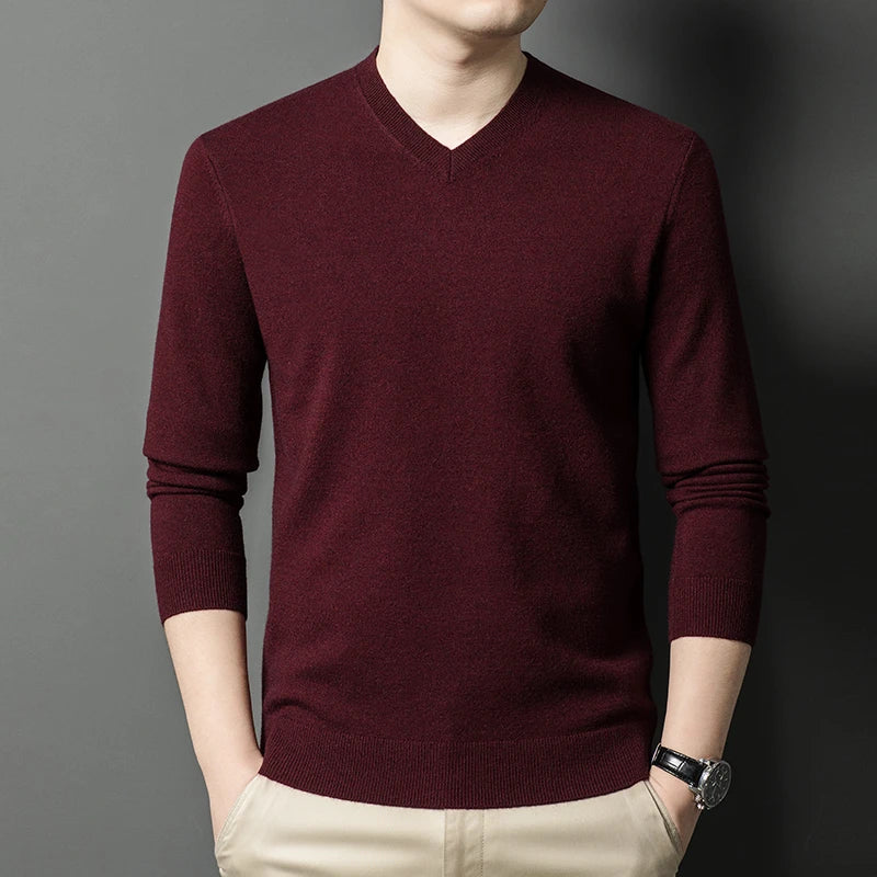 Pull Homme Col en V — Tricoté Surdimensionné | Couleur Unie | Chaud & Confortable | 7 Coloris | M–4XL