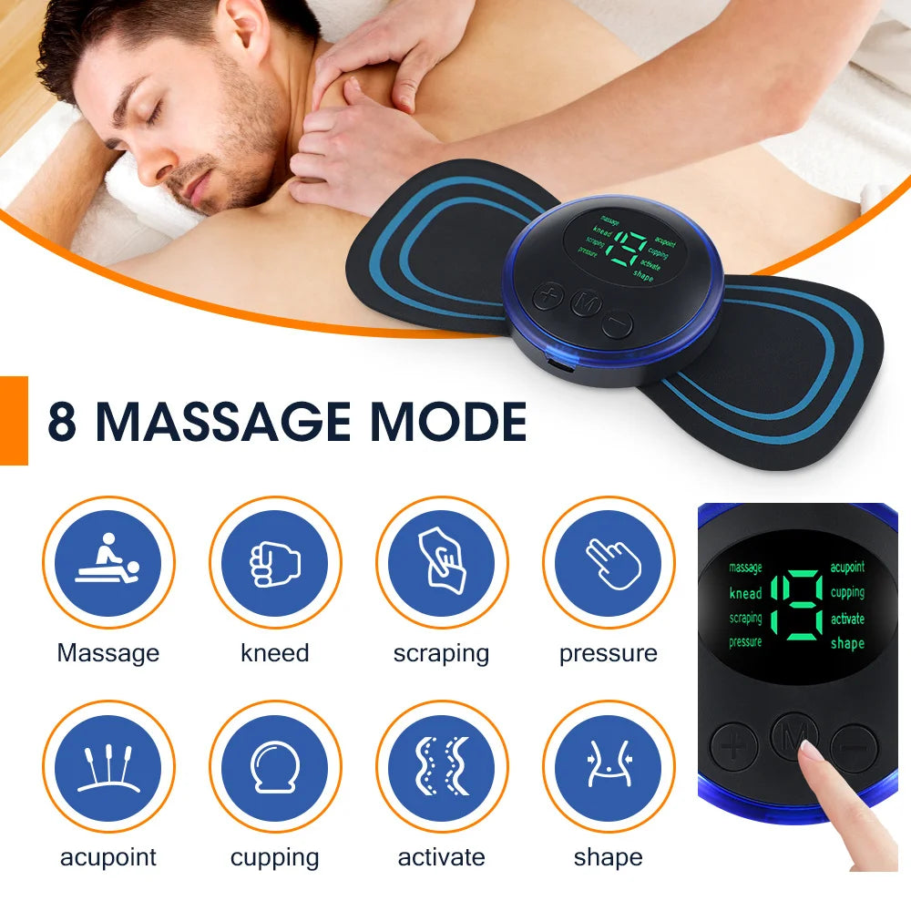 EMS Electric Neck Massager, Muscle Massage Stimulator, Low-Frequency Instrument, Patches for Back, Neck, and Calves, Mini Device for Joint Pain