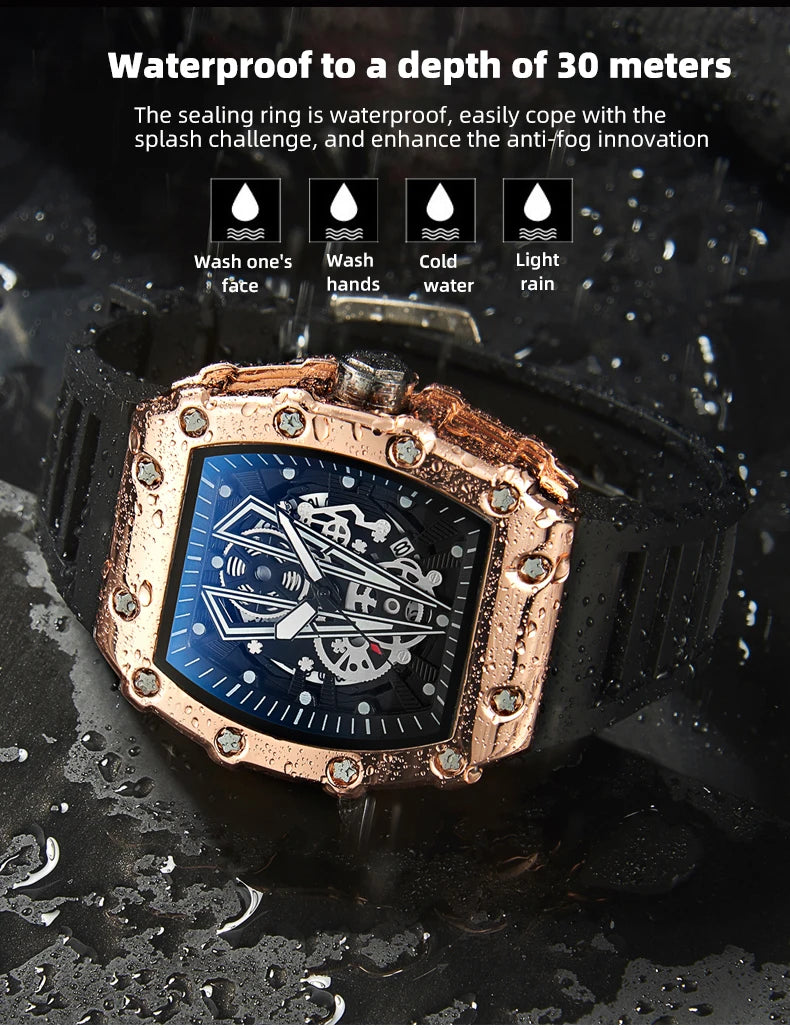Montre Homme Quartz WLISTH — Cadran Squelette, Bracelet Silicone, 3 ATM, Style Sport Luxe