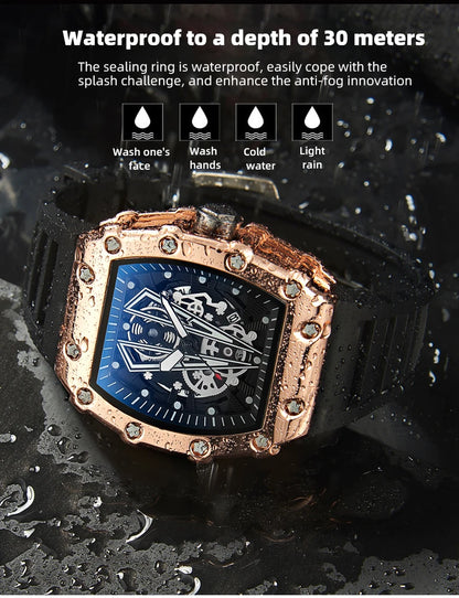 Montre Homme Quartz WLISTH — Cadran Squelette, Bracelet Silicone, 3 ATM, Style Sport Luxe