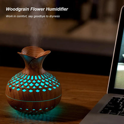 Humidificateur Design Bois 300ml — LED Multicolore, 2 Modes de Brume & USB Type-C