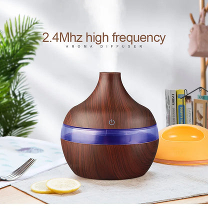 Humidificateur Ultrasonique 300ml Design Bois — LED 7 Couleurs, Commande Tactile & USB 5V