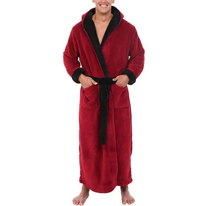 Peignoir Polaire Corail Homme — Robe de Bain Longue avec Poches, Automne-Hiver