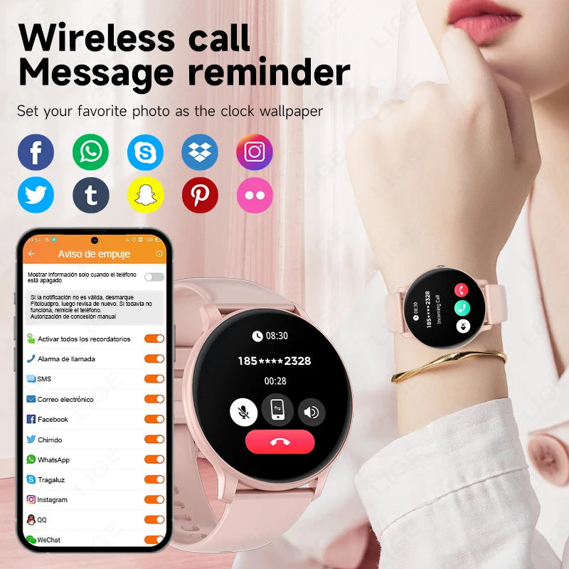 Smartwatch LIGE 2025 — Bluetooth 5.3, Écran 1,39", Santé 24h, IP68