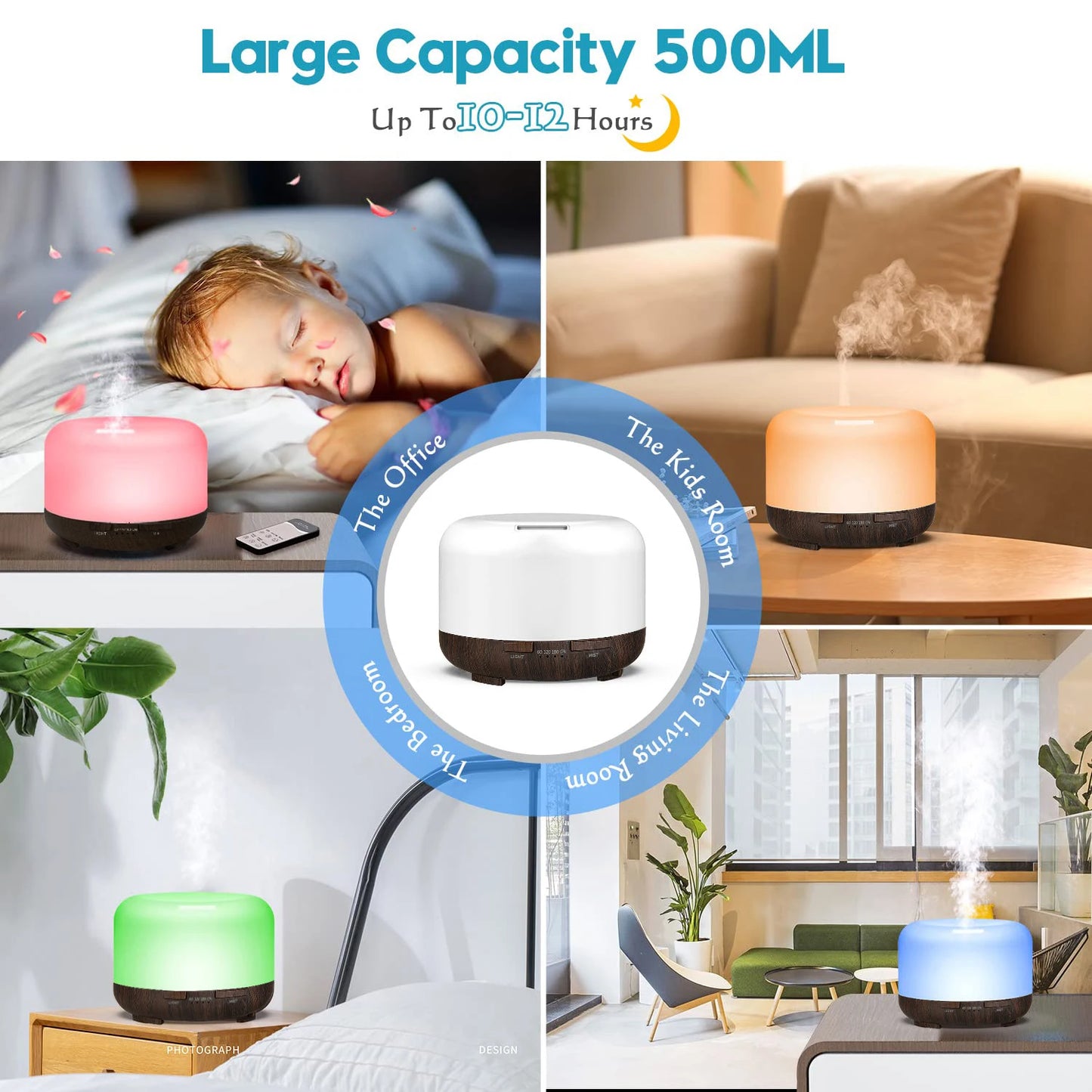 Diffuseur Arômes Design Bois 500ml — Télécommande, USB 5V & 4 Finitions Premium
