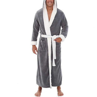 Peignoir Polaire Corail Homme — Robe de Bain Longue avec Poches, Automne-Hiver