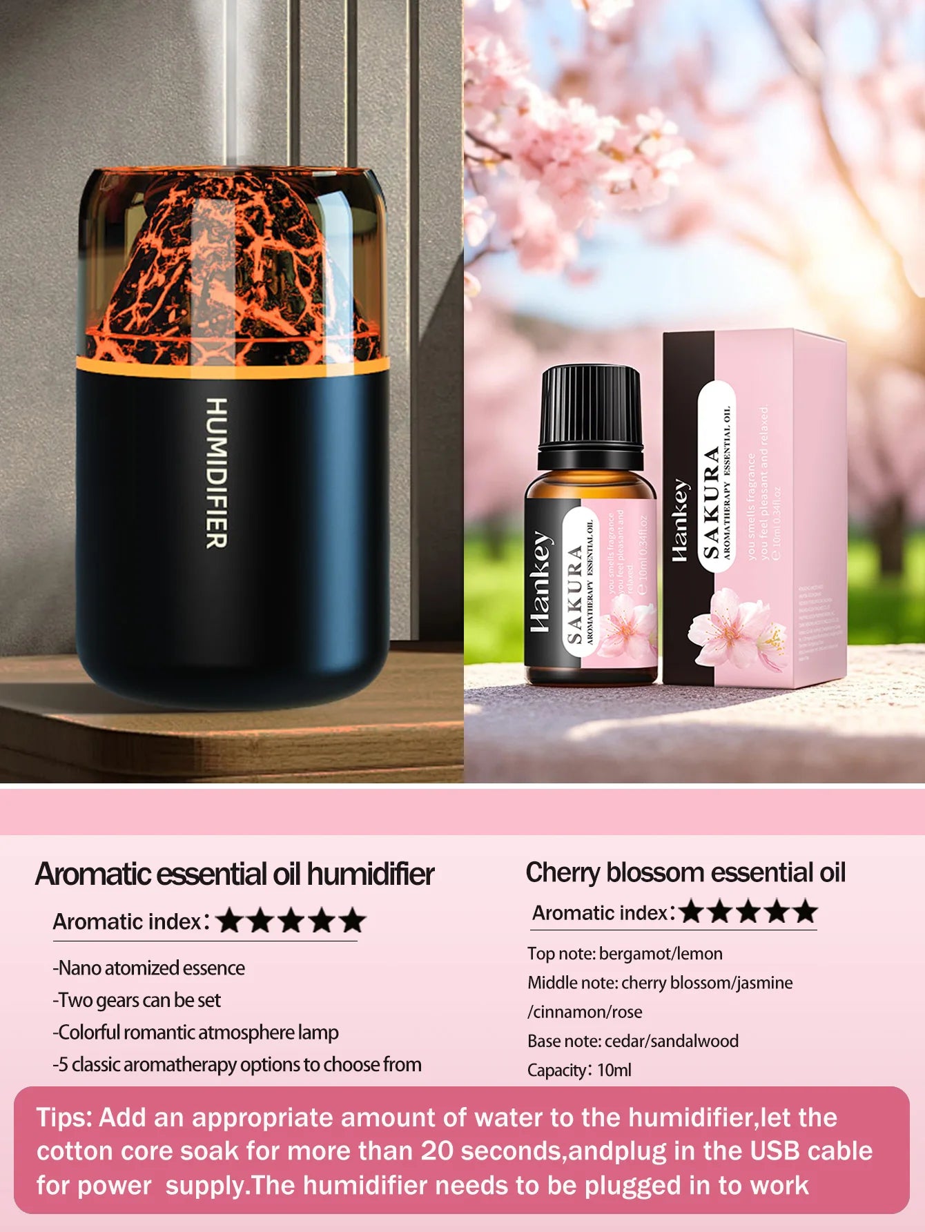Diffuseur Aromathérapie USB Volcanique — Humidificateur & Veilleuse Colorée