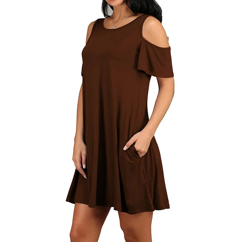 Robe Été Femme Vintage — Épaules Dénudées, Col Rond, Ligne A, 4 Coloris, S-XXL | TechNova X