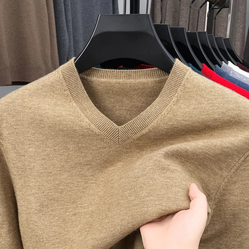 Nouveaux pulls hommes col en V basique couleur unie chandails col rond élastique pulls chaud automne tricoté surdimensionné pull hommes