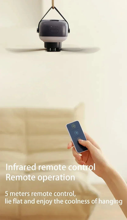 Ventilateur Plafond Portable Camping — LED, Télécommande, 4 Vitesses & Batterie 3600/7200mAh