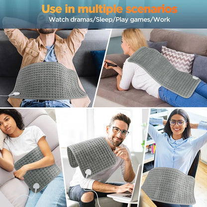 Coussin Chauffant Électrique 60x30cm — 10 Niveaux 30-70°C, Minuterie & Micro-Velours Lavable