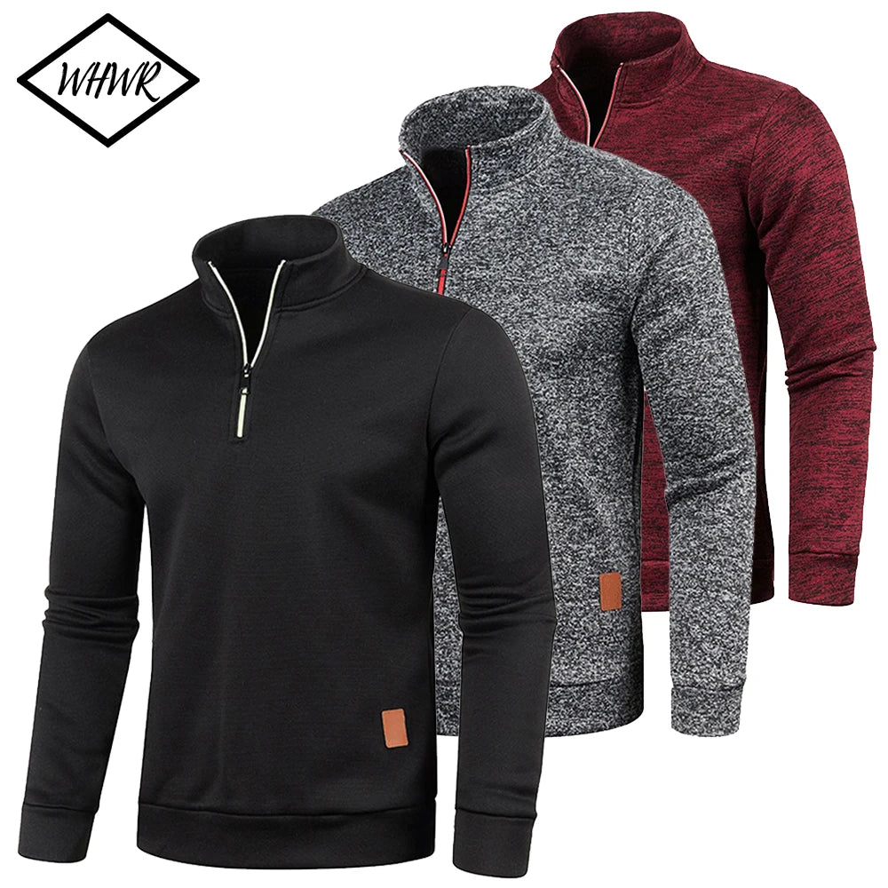Pull Col Roulé Homme — Demi-Fermeture Éclair | Polyester Tricoté | Couleur Unie | Printemps Automne | 6 Coloris | M à 4XL