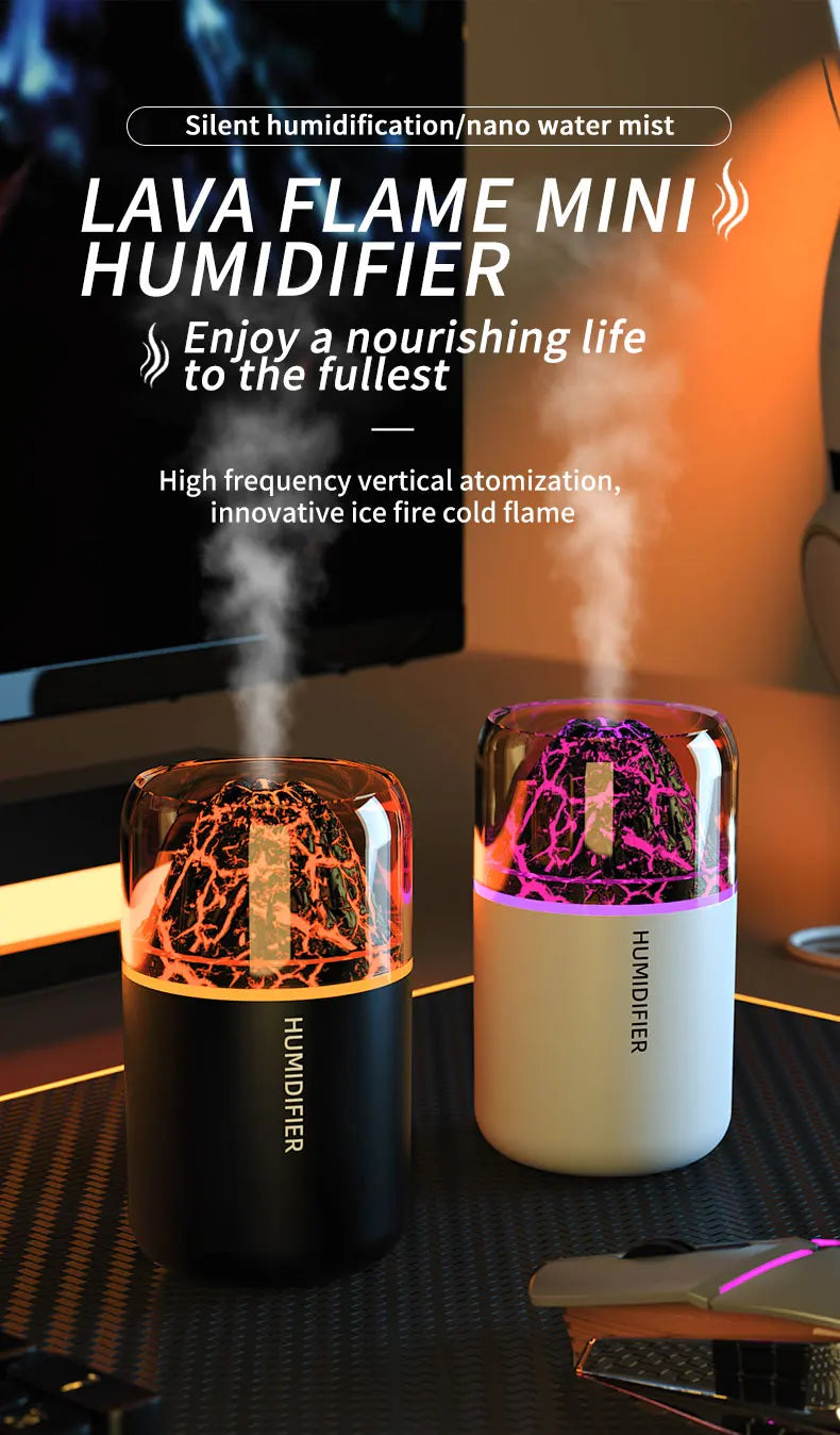 Diffuseur Aromathérapie USB Volcanique — Humidificateur & Veilleuse Colorée