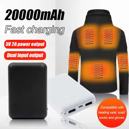 Chargeur USB Portable 20000mAh, charge rapide, batterie externe, gilet chauffant, veste, écharpe, chaussettes, équipement de gants, nouveau