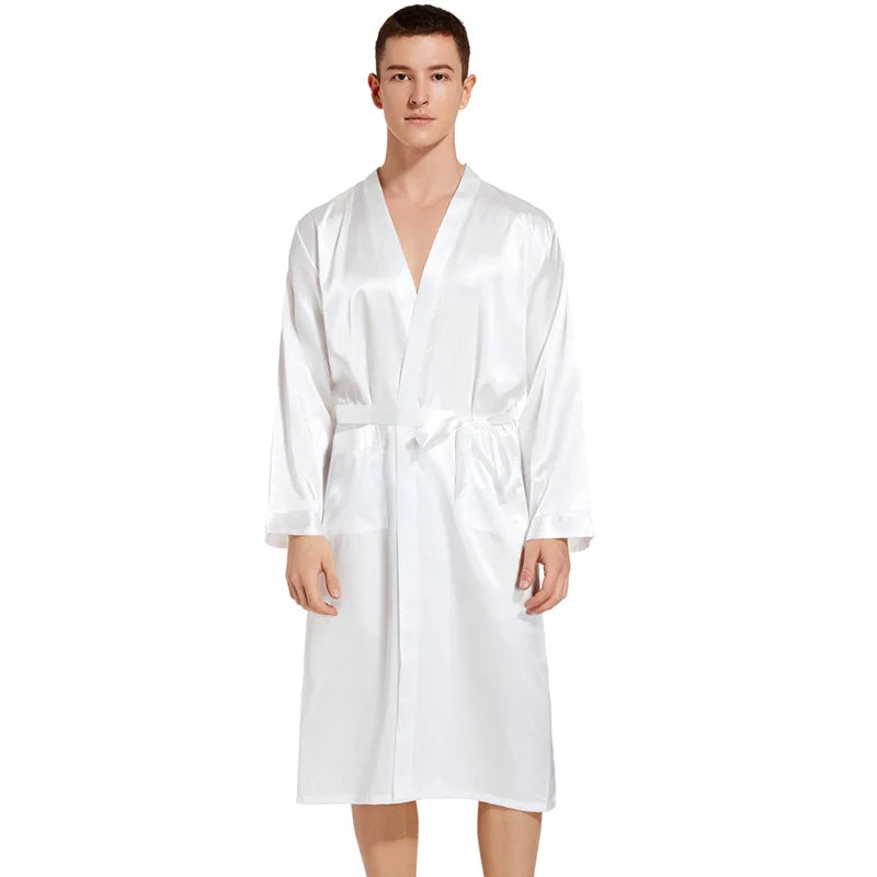 Kimono Peignoir Satin Homme — Robe de Chambre Ample Col en V