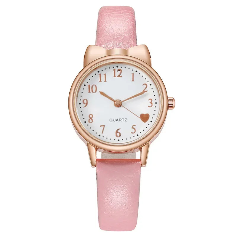 Montre Quartz Enfant Fille — Cadran Cœur, Bracelet Cuir, 5 Coloris + Option Bracelet Assorti | TechNova X